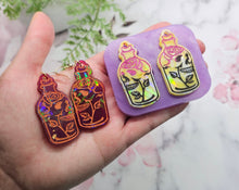 Load image into Gallery viewer, 2 inch HOLO Skull Rose Potion Earrings Silicone Mold for Resin