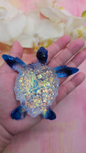 Load image into Gallery viewer, 4.2 inch Resin Crystal Sea Turtle in Saphire/Deep Purple with Irredescent Shell