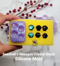 Load image into Gallery viewer, Seashell + Hexagon Crystal Studs Silicone Mold for Resin casting