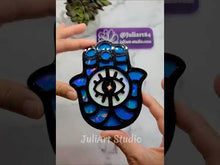 Load and play video in Gallery viewer, 4.75 inch HOLO Hamsa Hand Coaster Silicone Mold for Resin