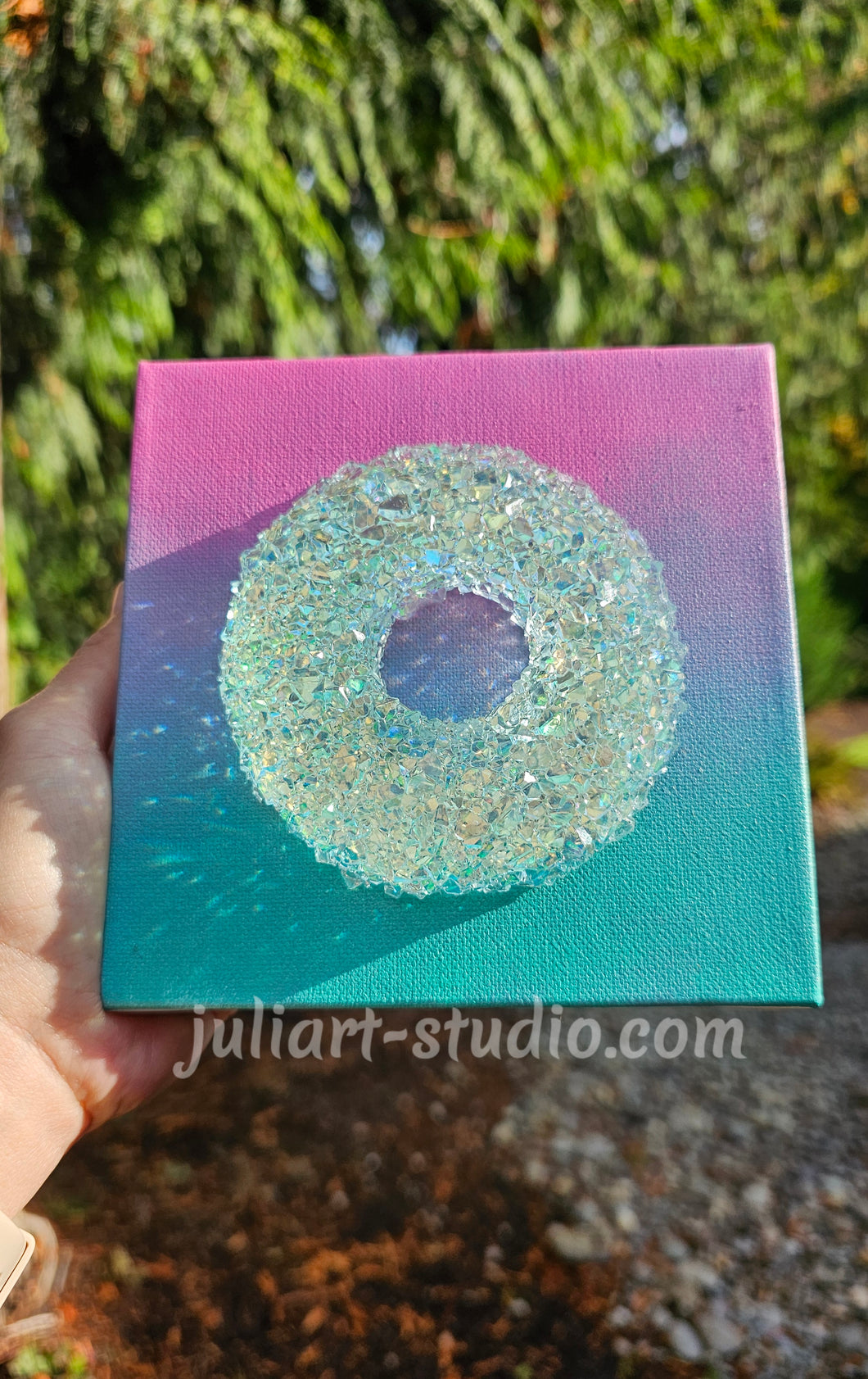 6x6 inch Crystal Donut Resin Art on Canvas