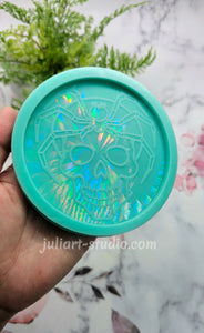 4 inch Round HOLO Spider Skull Silicone Mold for Resin