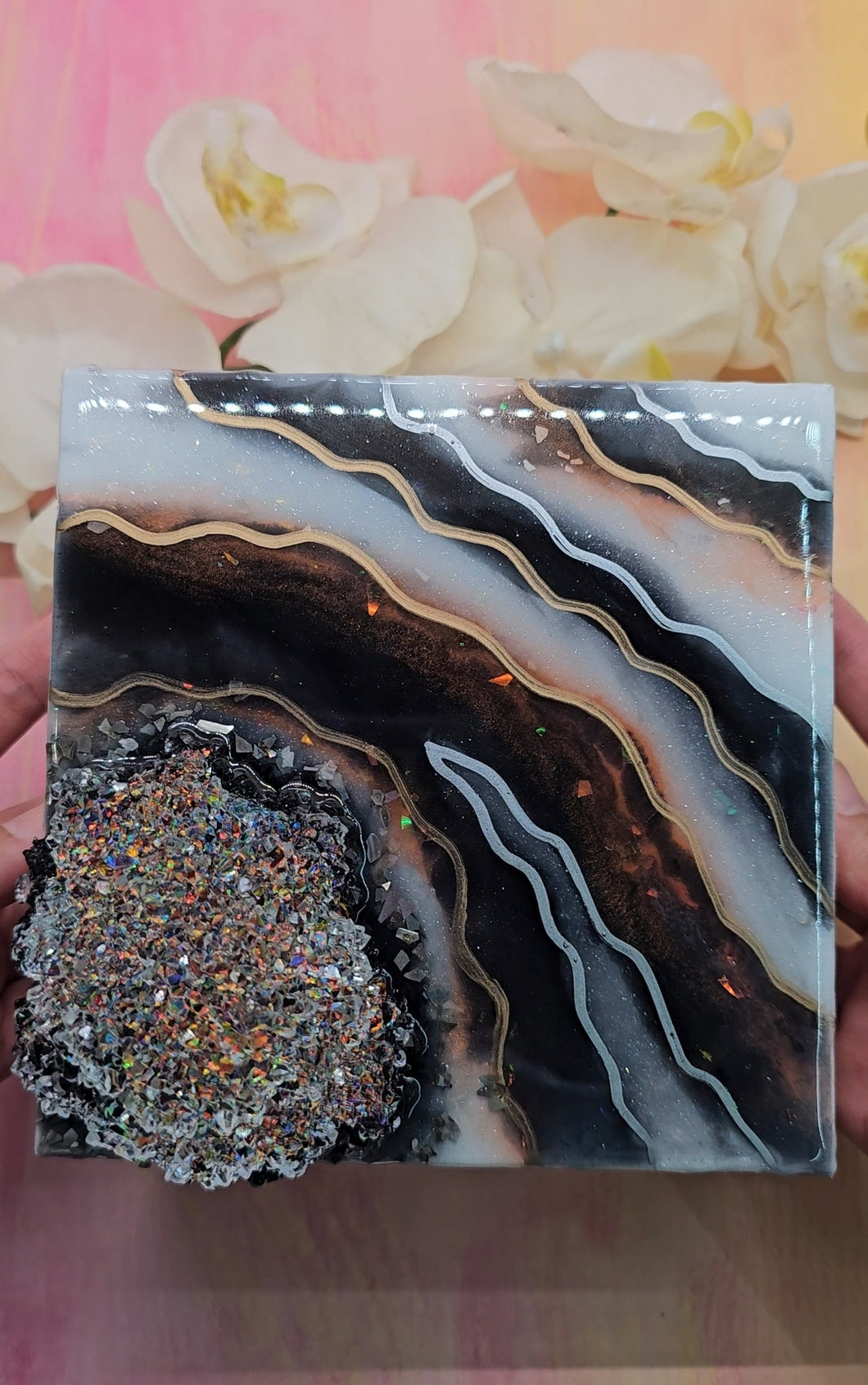 6x6 inch Autumn Theme Resin Agate Art on Canvas