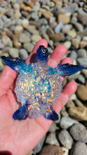 Load image into Gallery viewer, 4.2 inch Resin Crystal Sea Turtle in Saphire/Deep Purple with Irredescent Shell
