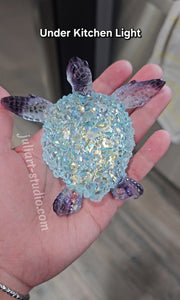 4.2 inch Resin Crystal Sea Turtle in Blue and Purple with Irredescent Shell
