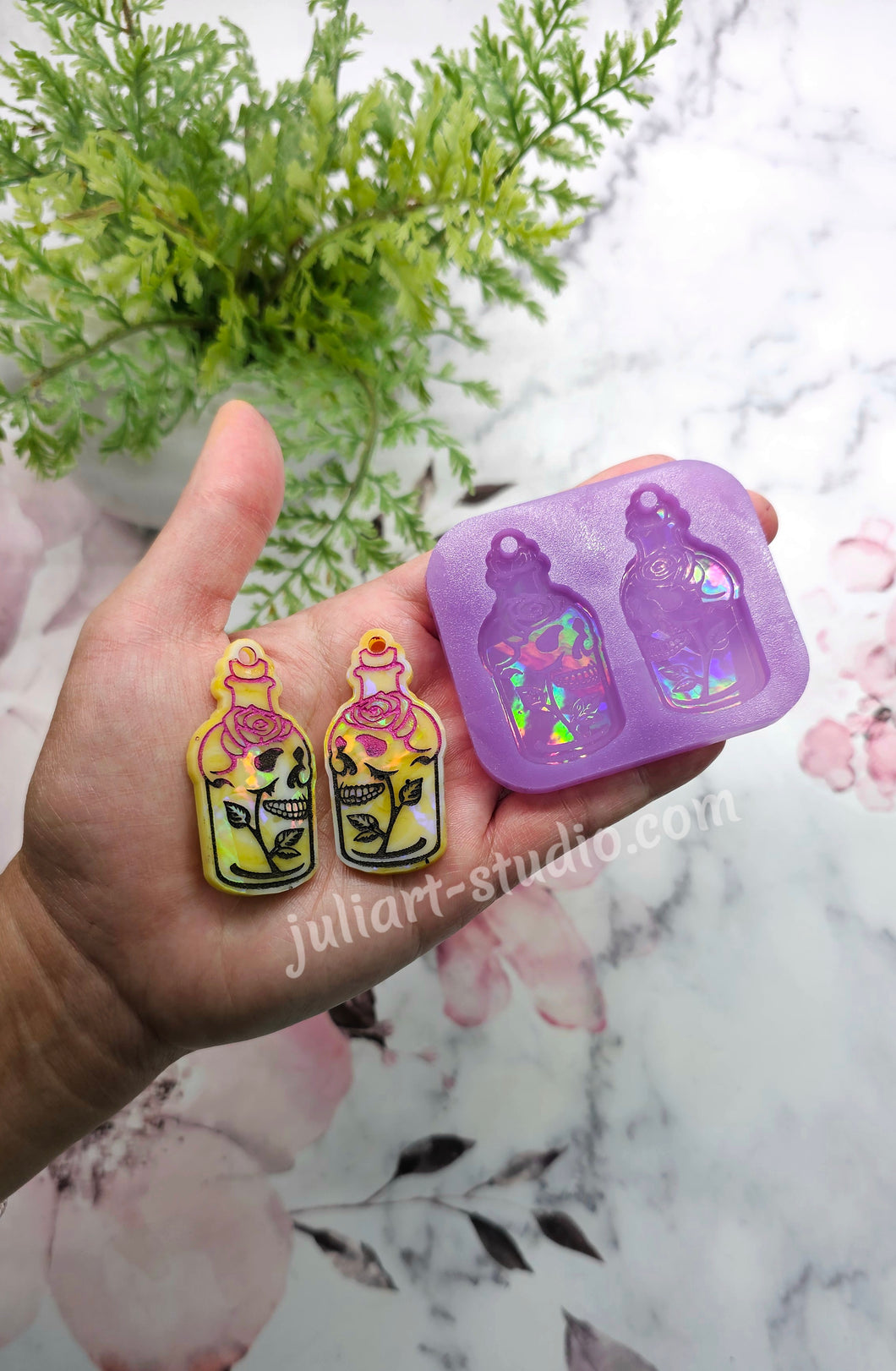 2 inch HOLO Skull Rose Potion Earrings Silicone Mold for Resin