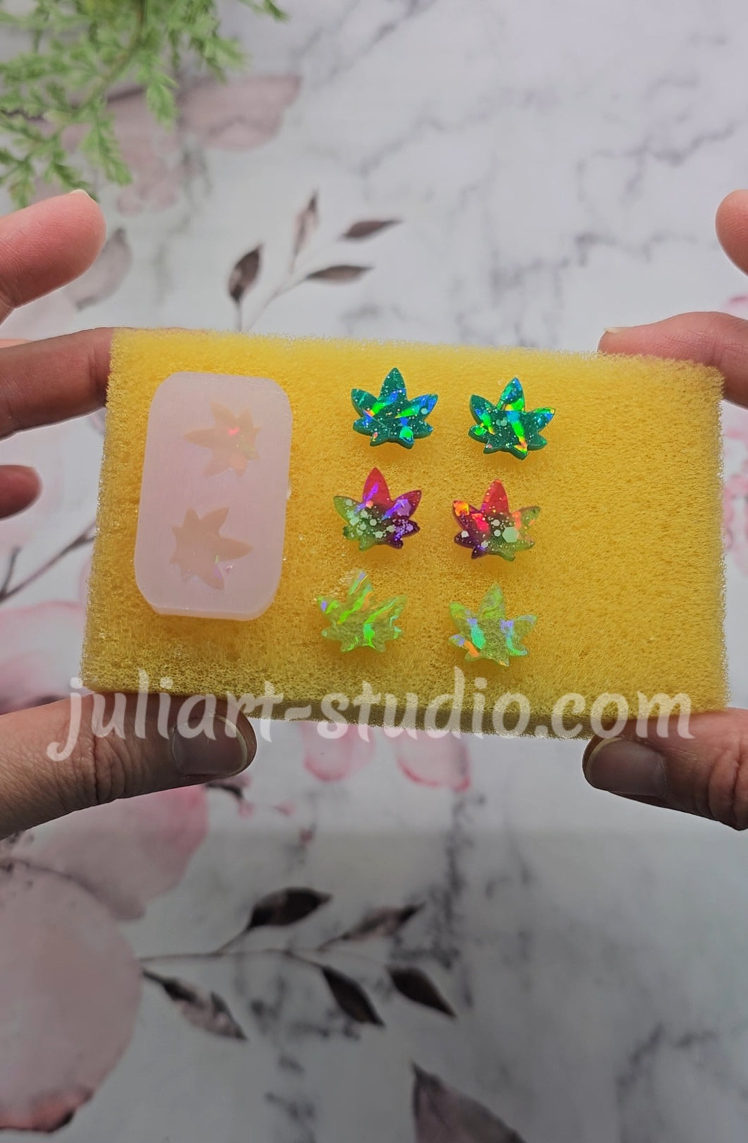 0.5 inch HOLO 420 Leaf Studs Silicone Mold for Resin