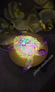 4.2 inch Resin Crystal Sea Turtle in Purple with Irredescent Shell