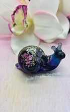 Load image into Gallery viewer, ONE Large Resin Botanical Snail (Dark Blue/Purple body)
