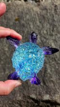 Load image into Gallery viewer, 4.2 inch Resin Crystal Sea Turtle in Blue and Purple with Irredescent Background
