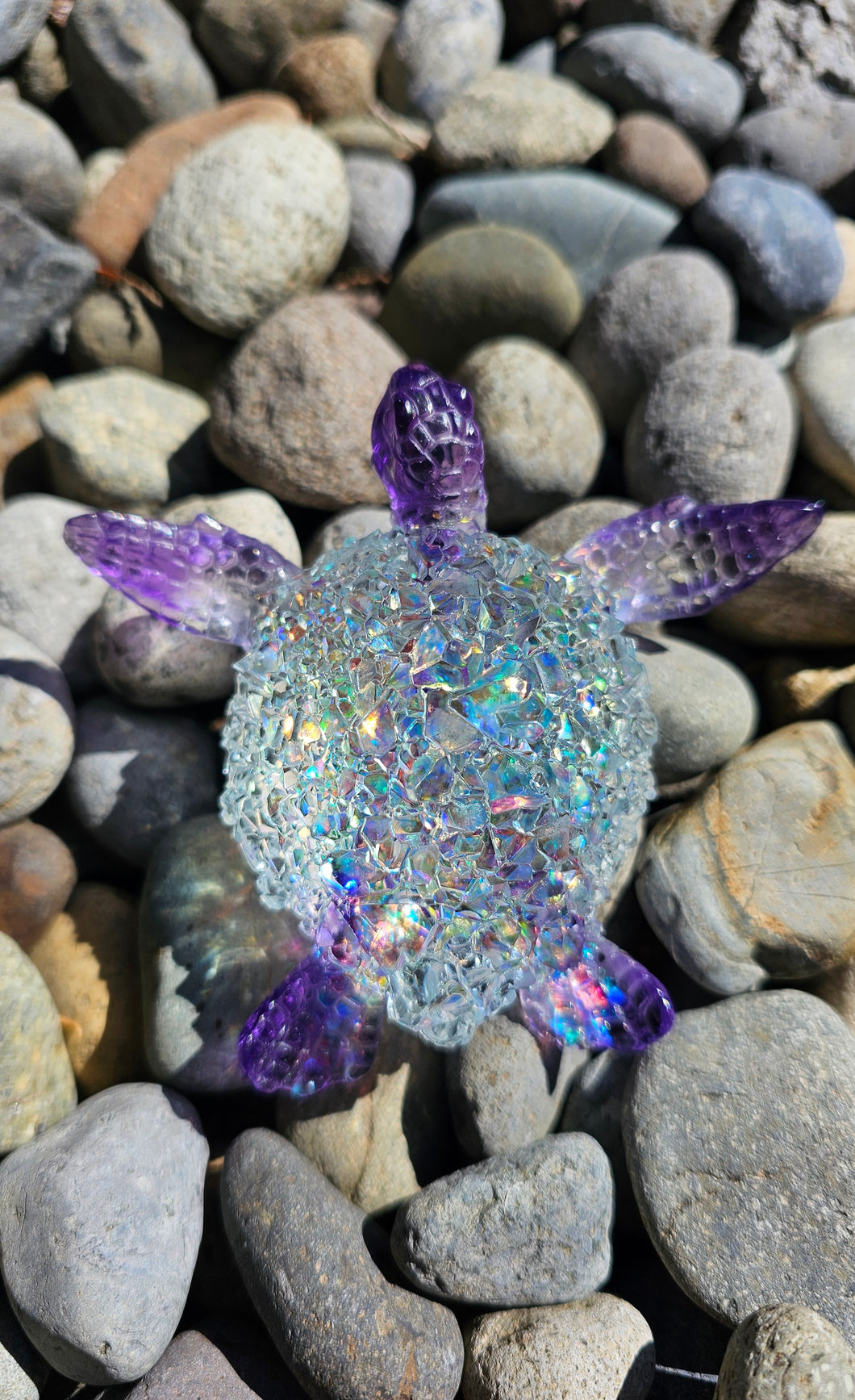 4.2 inch Resin Crystal Sea Turtle in Purple with Irredescent Shell