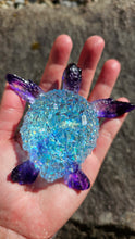 Load image into Gallery viewer, 4.2 inch Resin Crystal Sea Turtle in Blue and Purple with Irredescent Background
