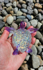4.2 inch Resin Crystal Sea Turtle in Purple with Irredescent Shell