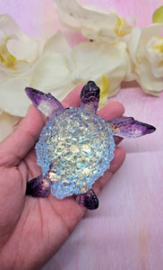 4.2 inch Resin Crystal Sea Turtle in Purple with Irredescent Shell