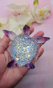 4.2 inch Resin Crystal Sea Turtle in Blue and Purple with Irredescent Shell