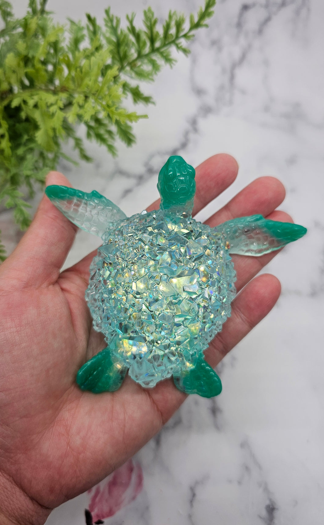 4.2 inch Resin Crystal Sea Turtle in Green