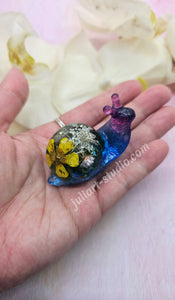 ONE Large Resin Botanical Snail (Saphire/Purple body and Yellow flower )