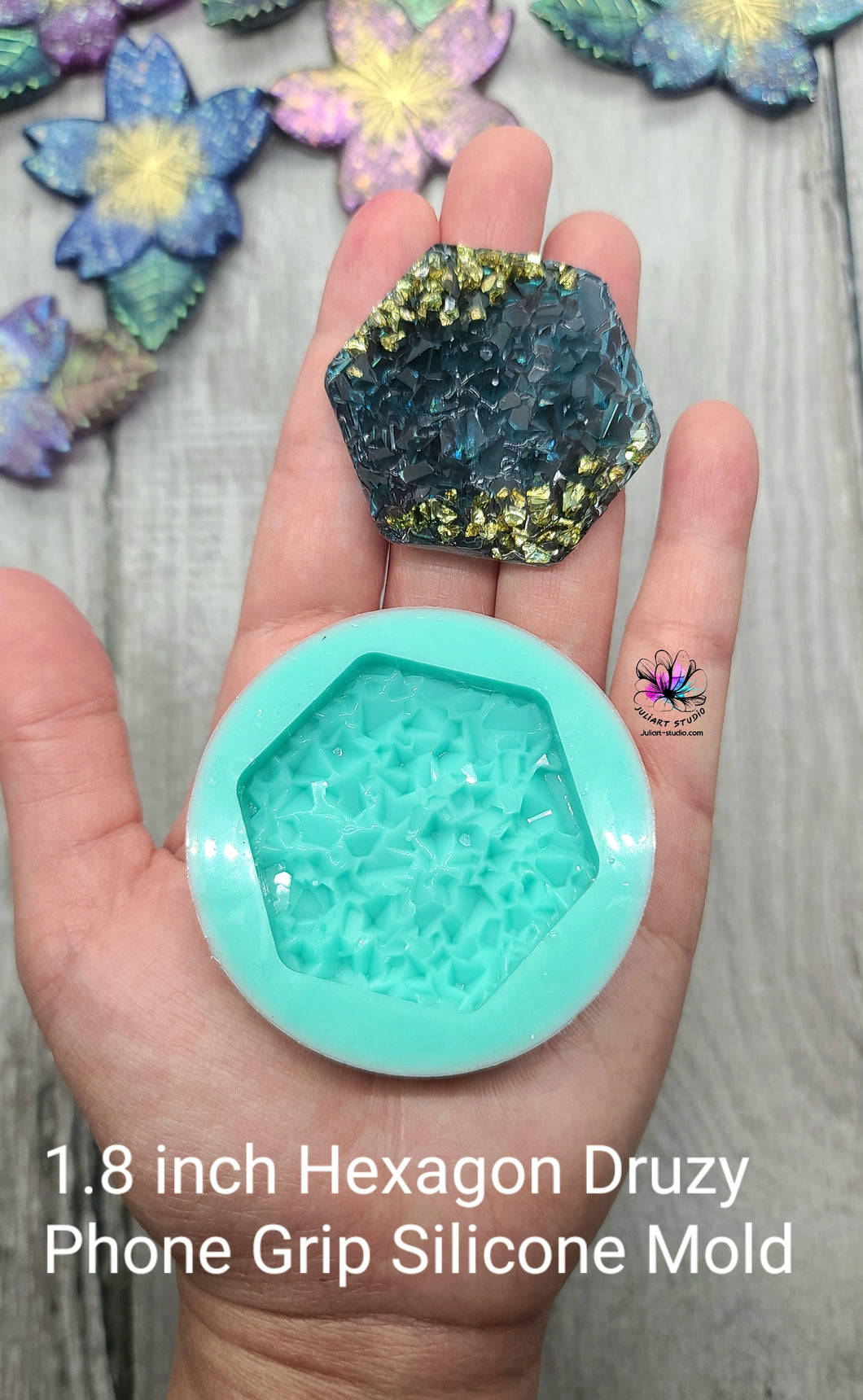 1.8 inch Hexagon Druzy Phone Grip Silicone Mold for Resin