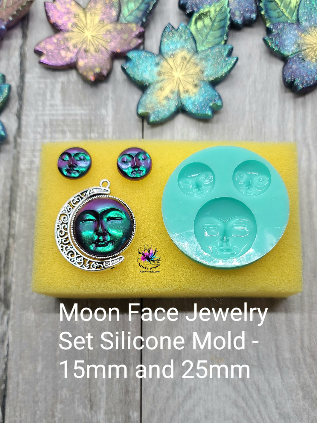 Moon Face Jewelry Set Silicone Mold for Resin casting - 15mm and 25mm