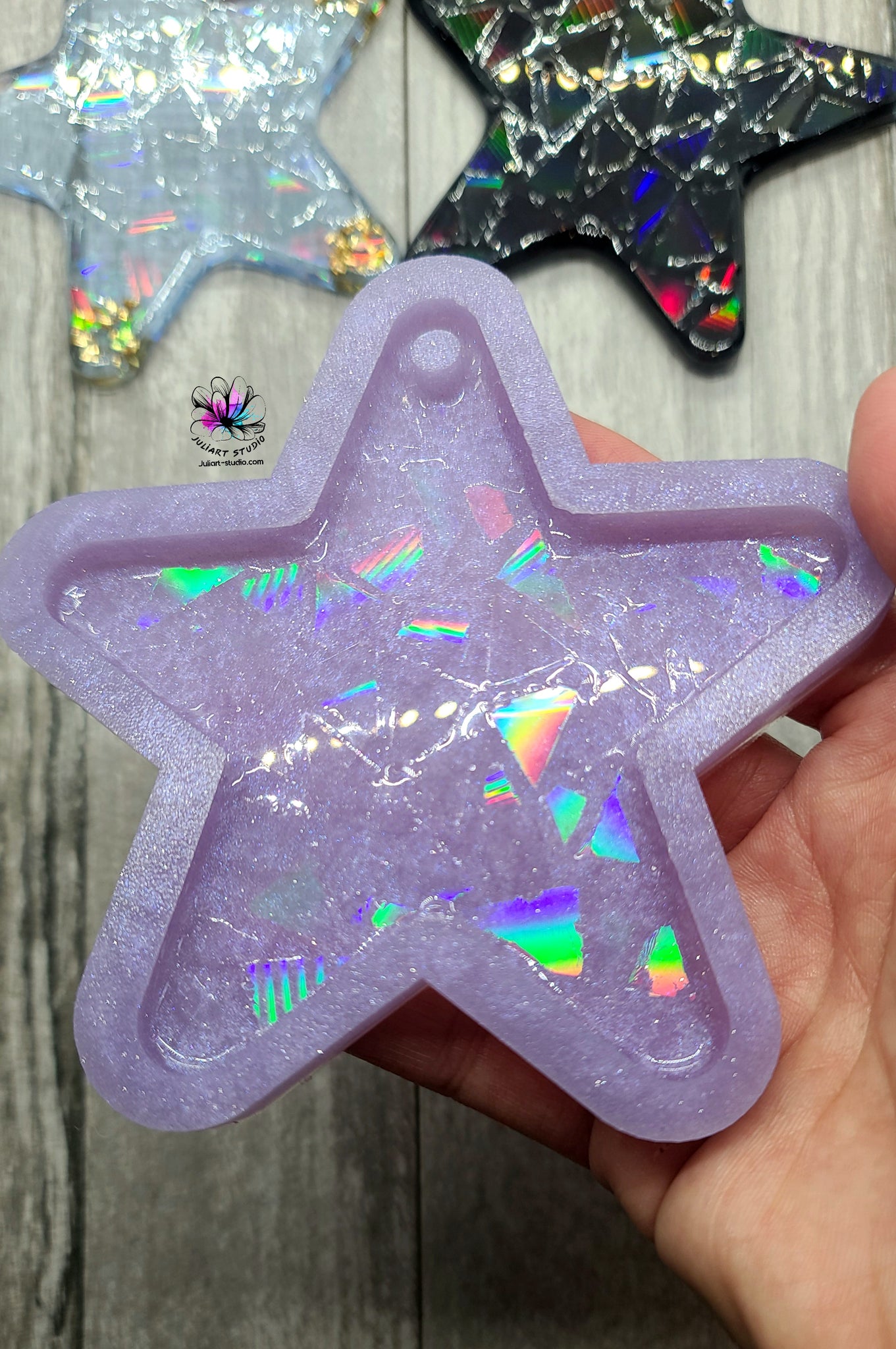 Galaxy glitter resin charm. Famowood resin, star silicone mold