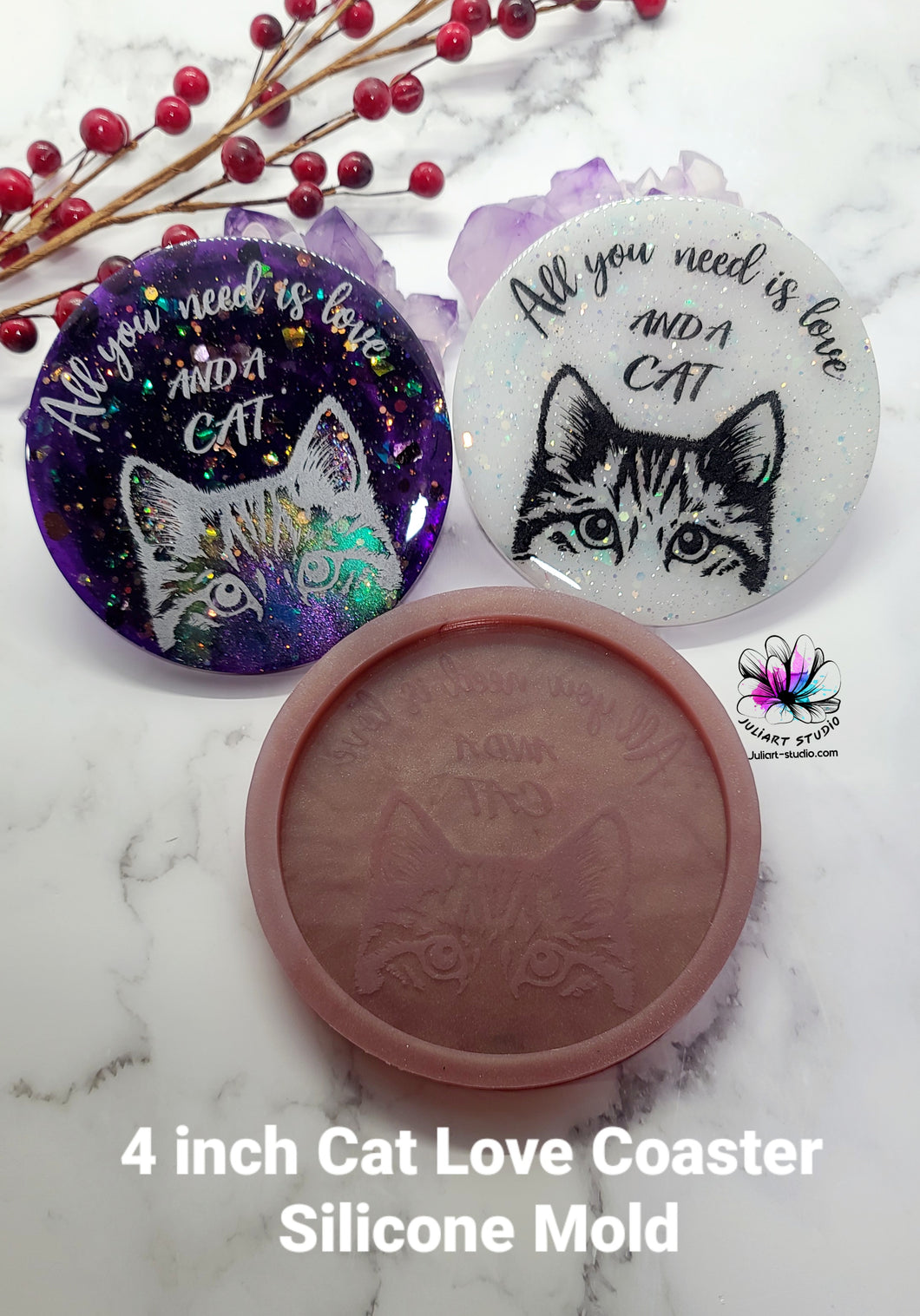 4 inch Cat Love Coaster Silicone Mold for Resin casting
