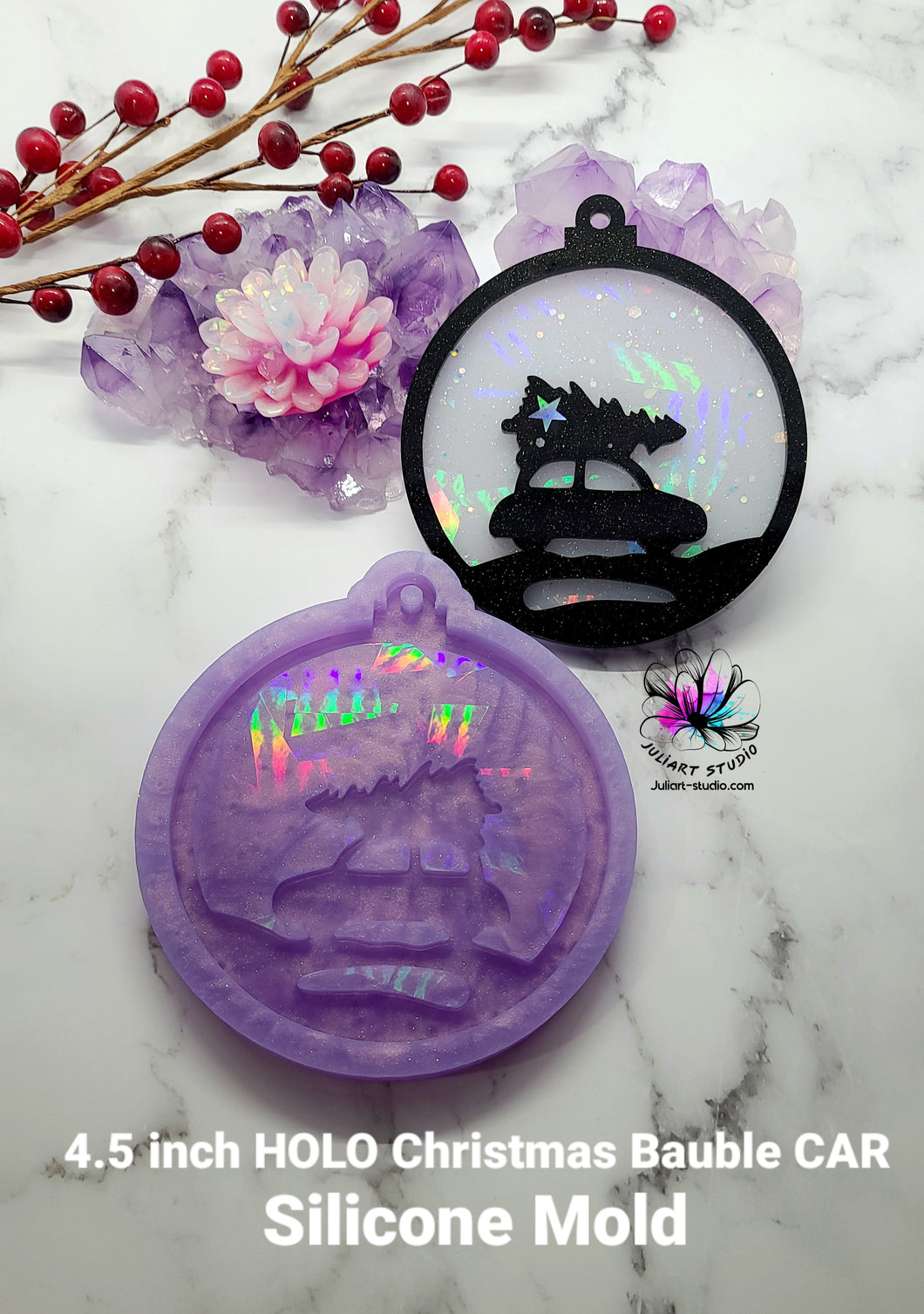 4.5 inch HOLO Christmas Bauble CAR Silicone Mold for Resin