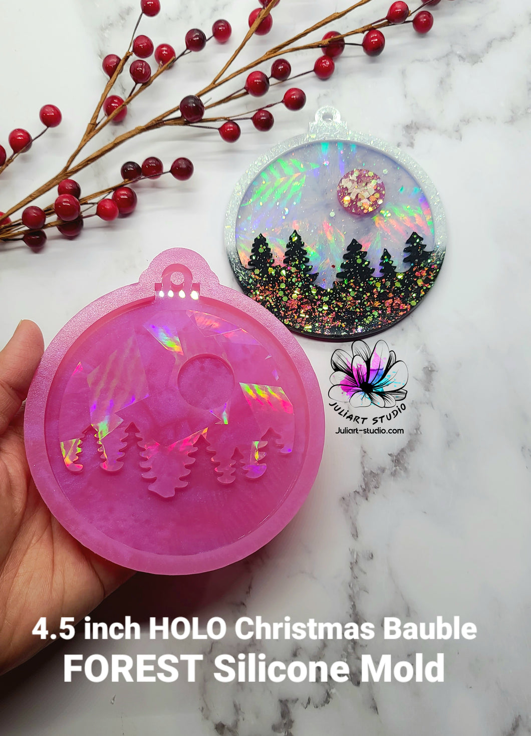 4.5 inch HOLO Christmas Bauble FOREST Silicone Mold for Resin
