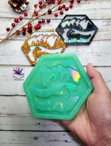 4.5 inch HOLO Hexagon Wolf Coaster Silicone Mold for Resin