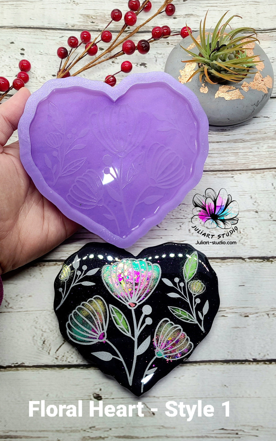 4.75 inch Floral Heart Coaster Silicone Mold for Resin casting