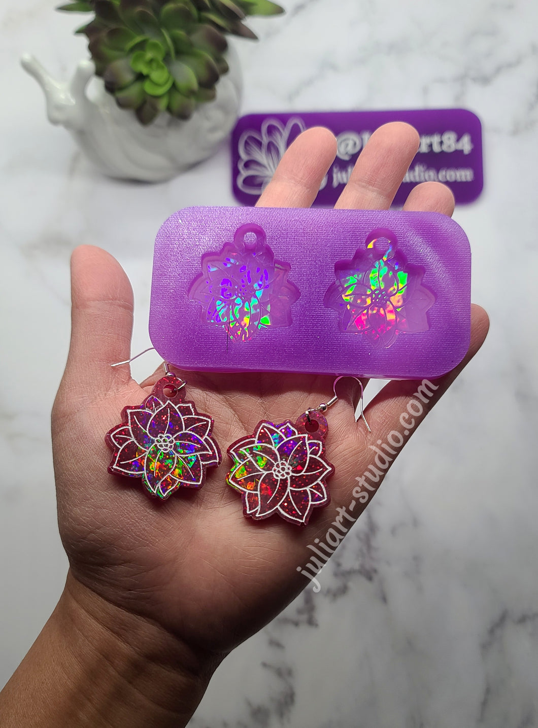 1.5 inch HOLO Poinsettia Earrings Silicone Mold for Resin