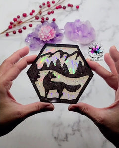 4.5 inch HOLO Hexagon Wolf Coaster Silicone Mold for Resin